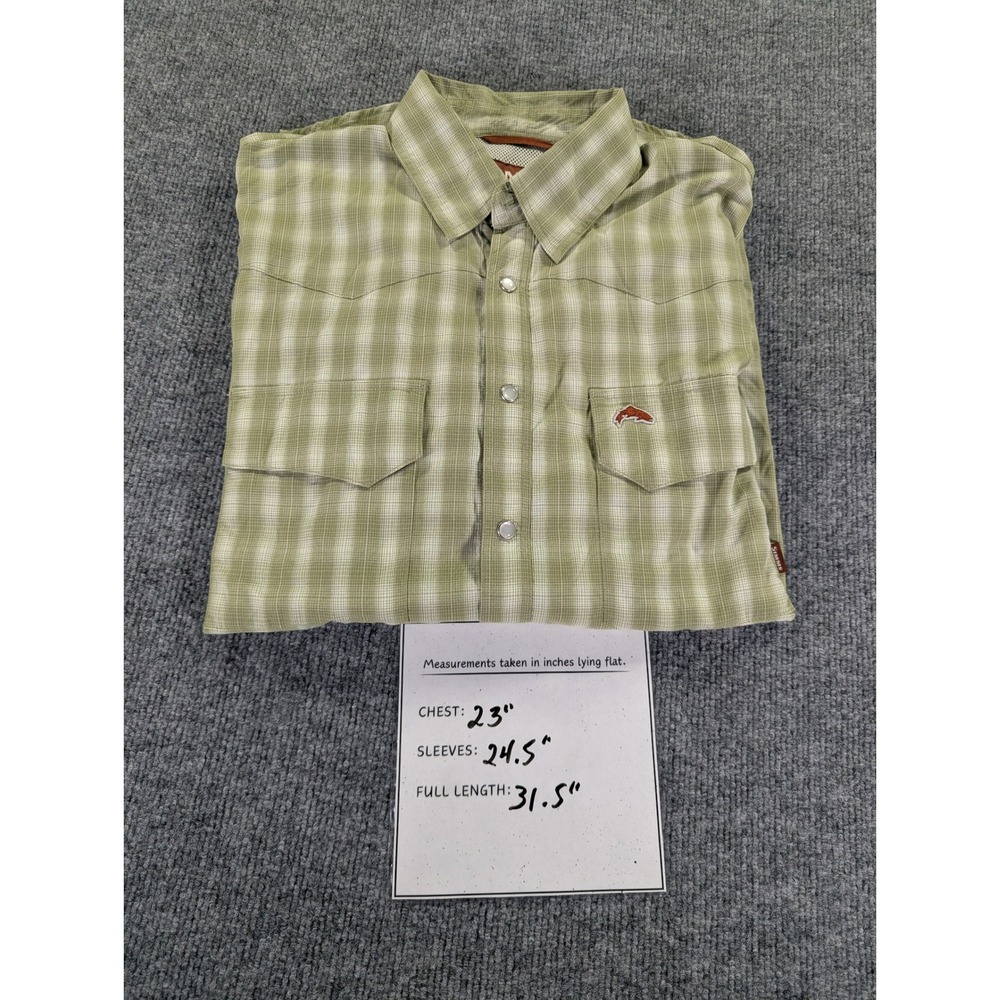 Simms Big Sky Fishing Shirt Mens Medium Green Plaid Pearl Snap Long Sleeve 28042 - Picture 2 of 8